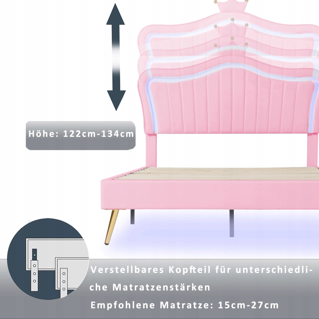 Letto per bambini 140x200 - Xylo - Rosa con illuminazione LED