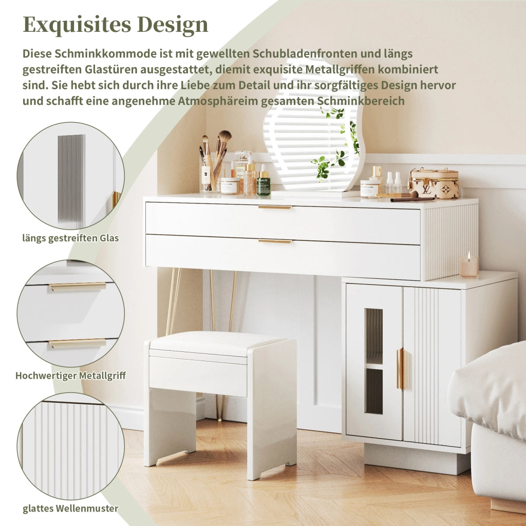 Toeletta con 2 cassetti; specchio LED - camera da letto - 100×40×78 cm - bianco