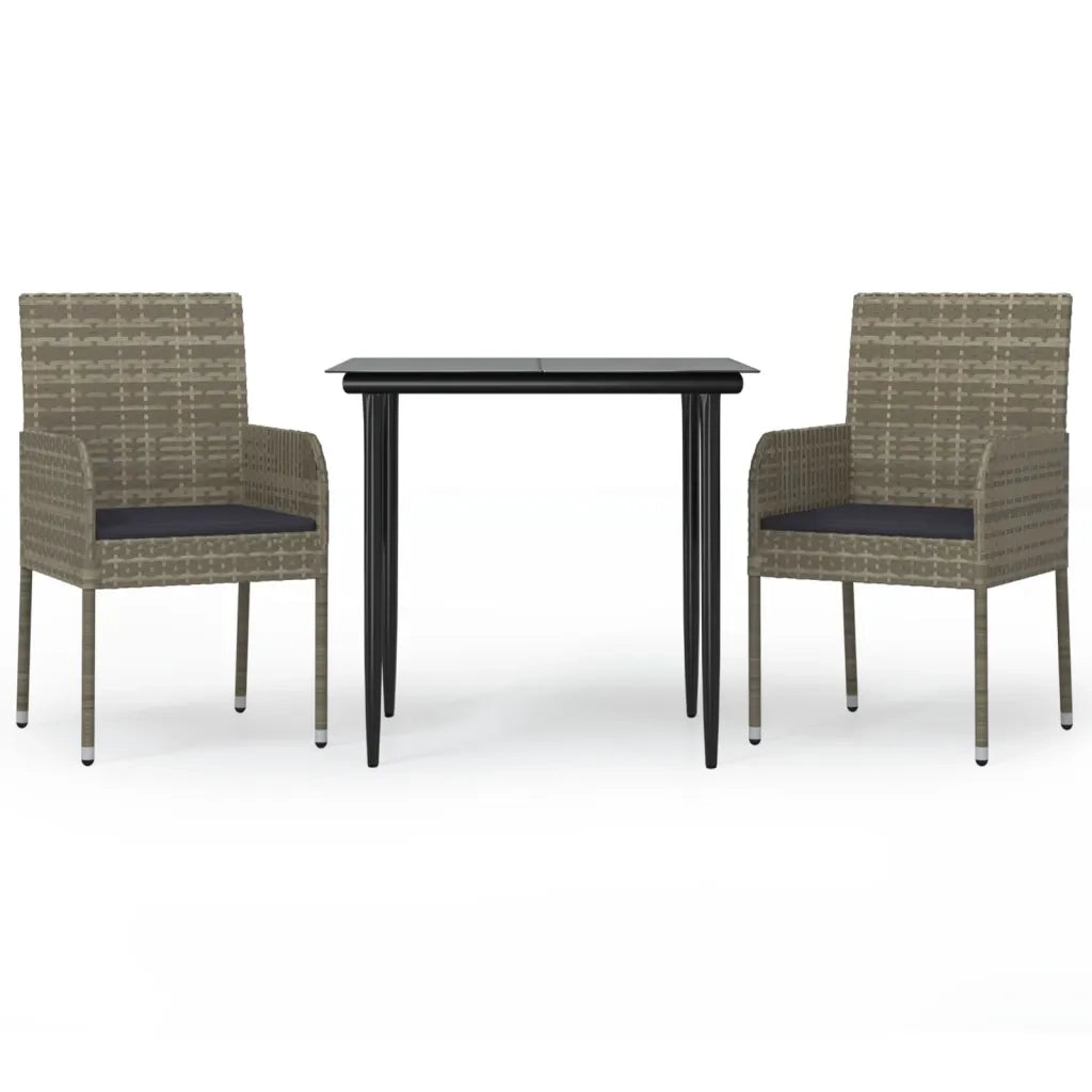 Set Salotto Giardino 3 pz | Set di Mobili da Esterno con Cuscini Nero e Grigio Polyrattan
