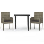 Set Salotto Giardino 3 pz | Set di Mobili da Esterno con Cuscini Nero e Grigio Polyrattan