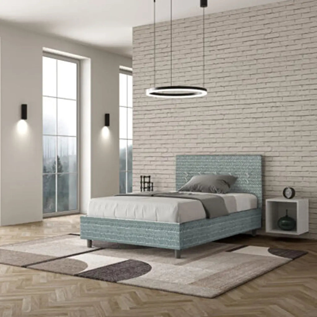 Letto una piazza e mezza contenitore imbottito 120x210 tessuto Aragona 7 azzurro Adele