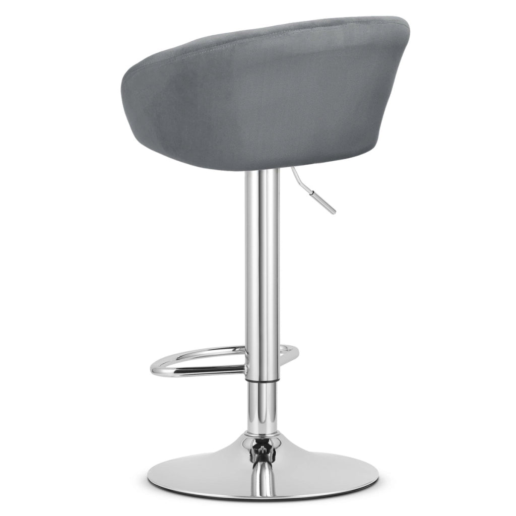 Sgabello da bar East in velluto grigio e base cromata