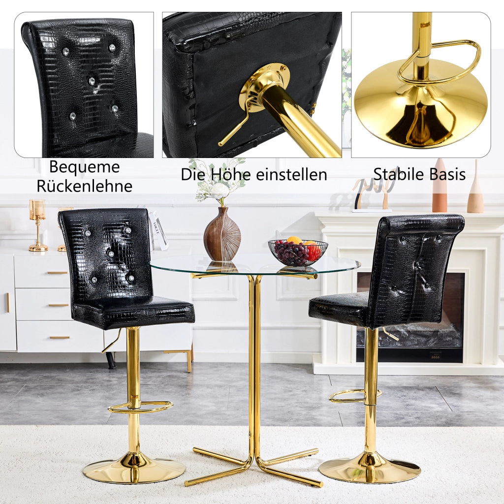 Sedie da Bar Vintage ¨C MINIMAL ¨C Similpelle Nera, Design con Cristalli, Set 2 Pezzi