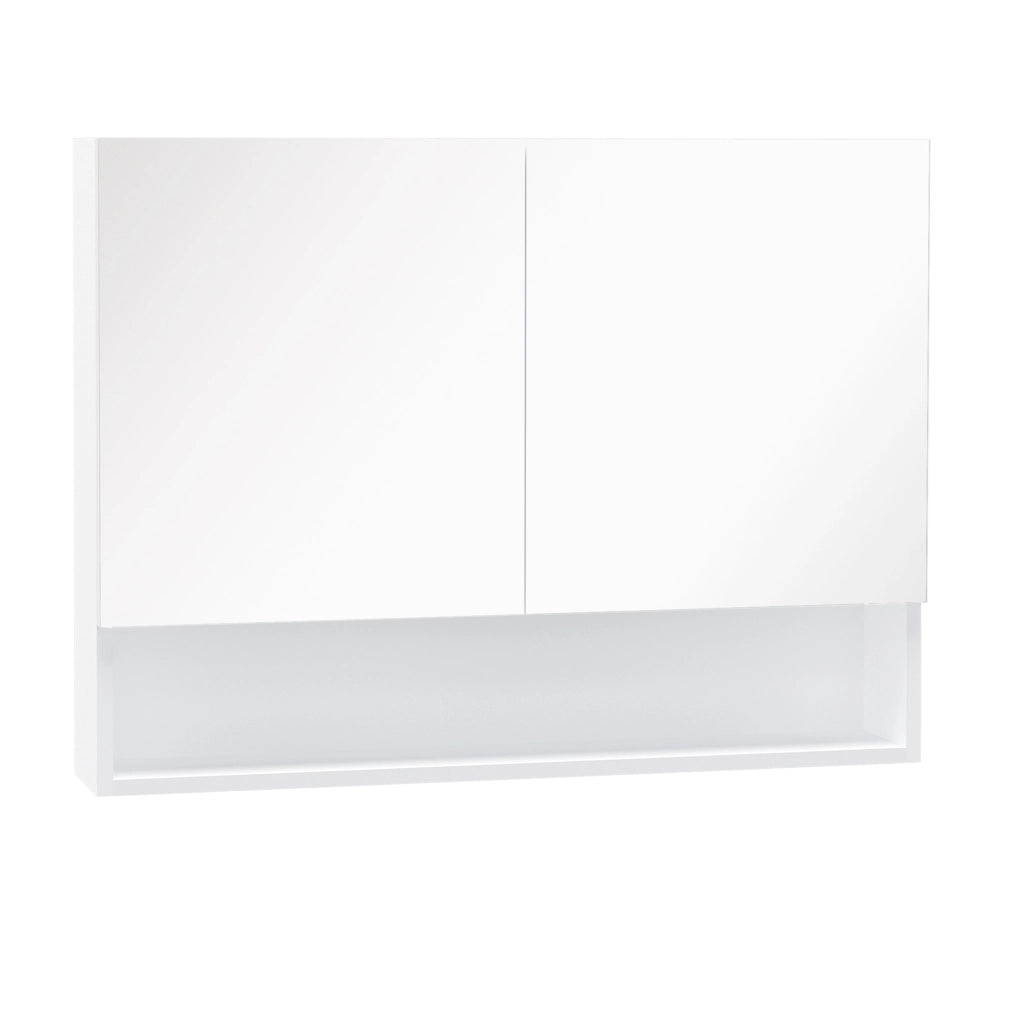 Armadio a muro con specchio e luci LED, ripiano aperto e interno ¨C Minimal ¨C 80x15x60cm