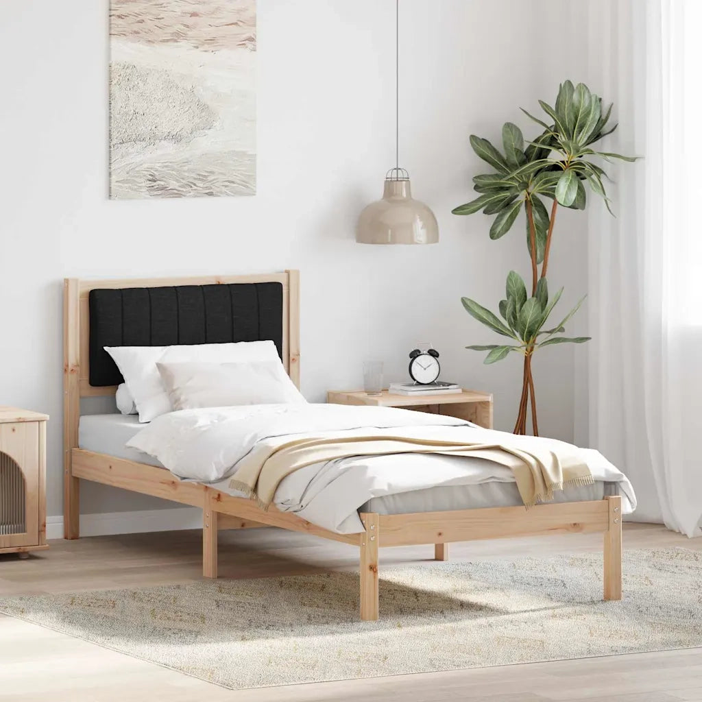 Letto con Testiera Rivestita-Struttura Letto con Testiera Nero 80 x 200 cm Pino massello 762141
