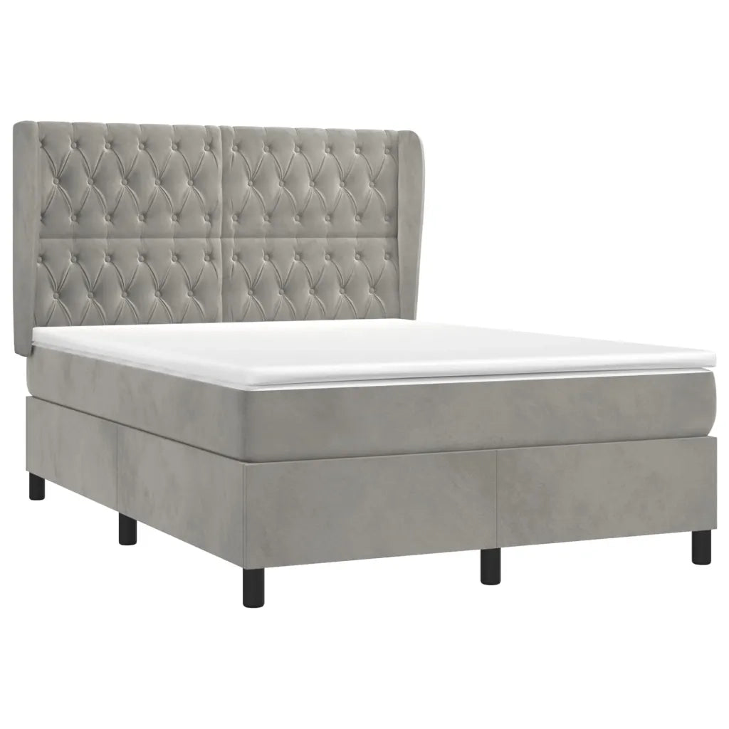 Giroletto a Molle con Materasso Grigio Chiaro 140x200cm Velluto 3129393
