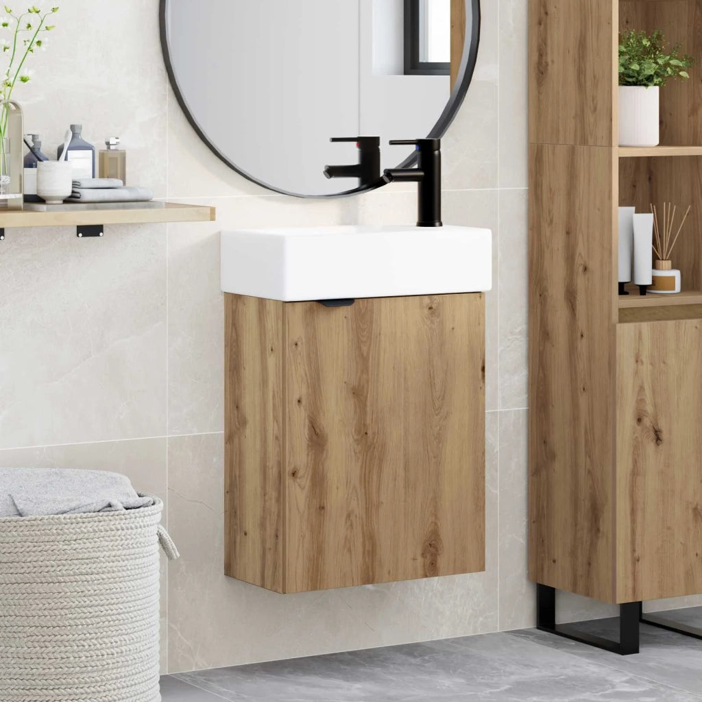 Mobile Bagno | Armadio da bagno con rubinetto Rovere Artigianale