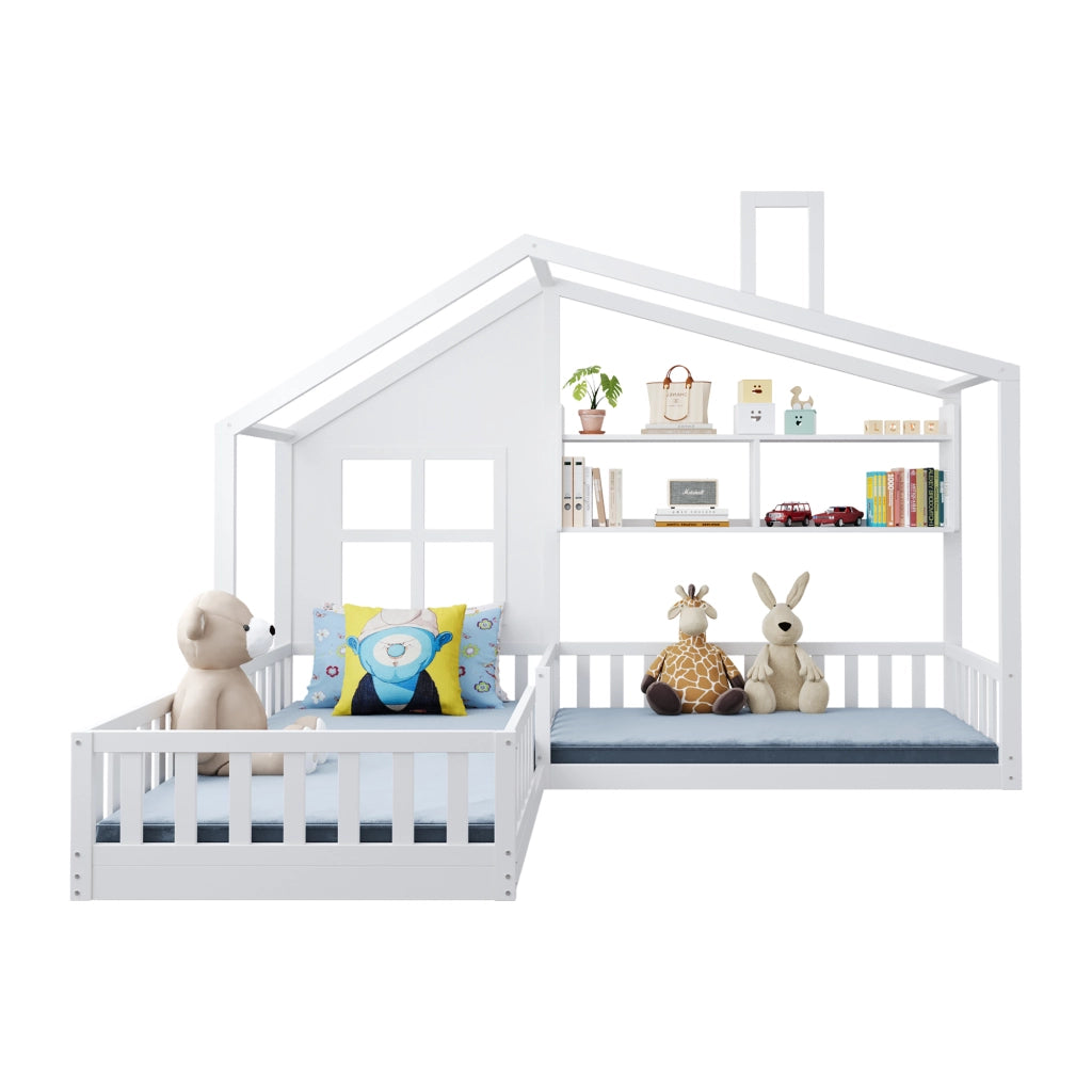 Letto per bambini 90x200 cm bianco mensole striscia LED legno massiccio griglia di sicurezza e base a listelli