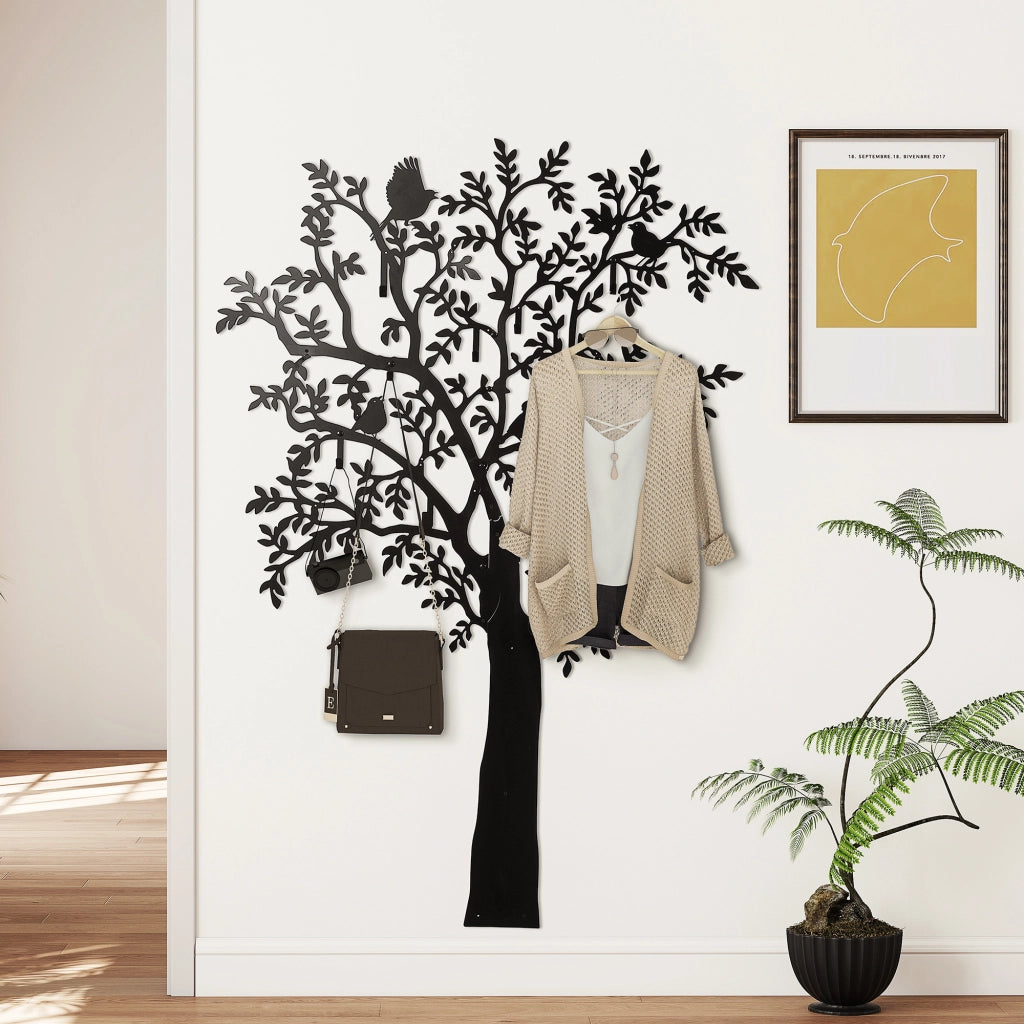 Attaccapanni da parete con design albero e uccelli ¨C Minimal ¨C Nero