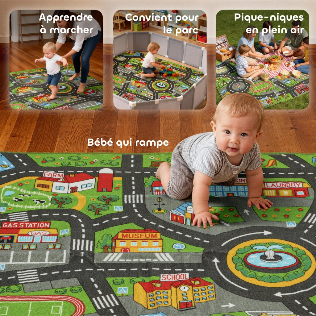 Tappeto gioco bambini citt¨¤ ¨C Xylo ¨C 200x150 cm multicolore antiscivolo