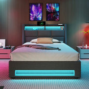 Letto Singolo Imbottito con LED e Rete a Doghe ¨C MINIMAL ¨C Tessuto Lino, 90x200