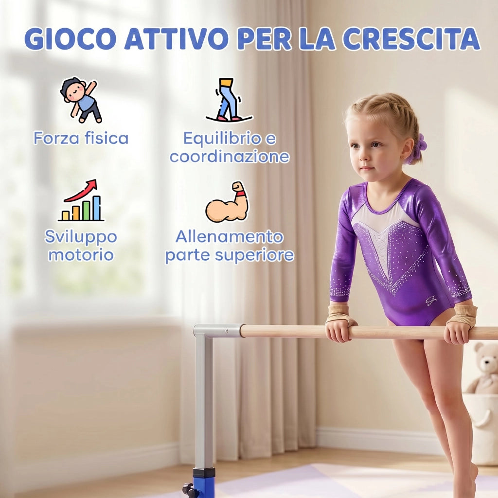 Sbarra per Ginnastica Artistica o Danza Classica Regolabile in Altezza 92-150 cm. Blu
