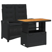 Set da Pranzo da Giardino 2 pz | Set Salotto da Giardino con Cuscini Nero in Polyrattan