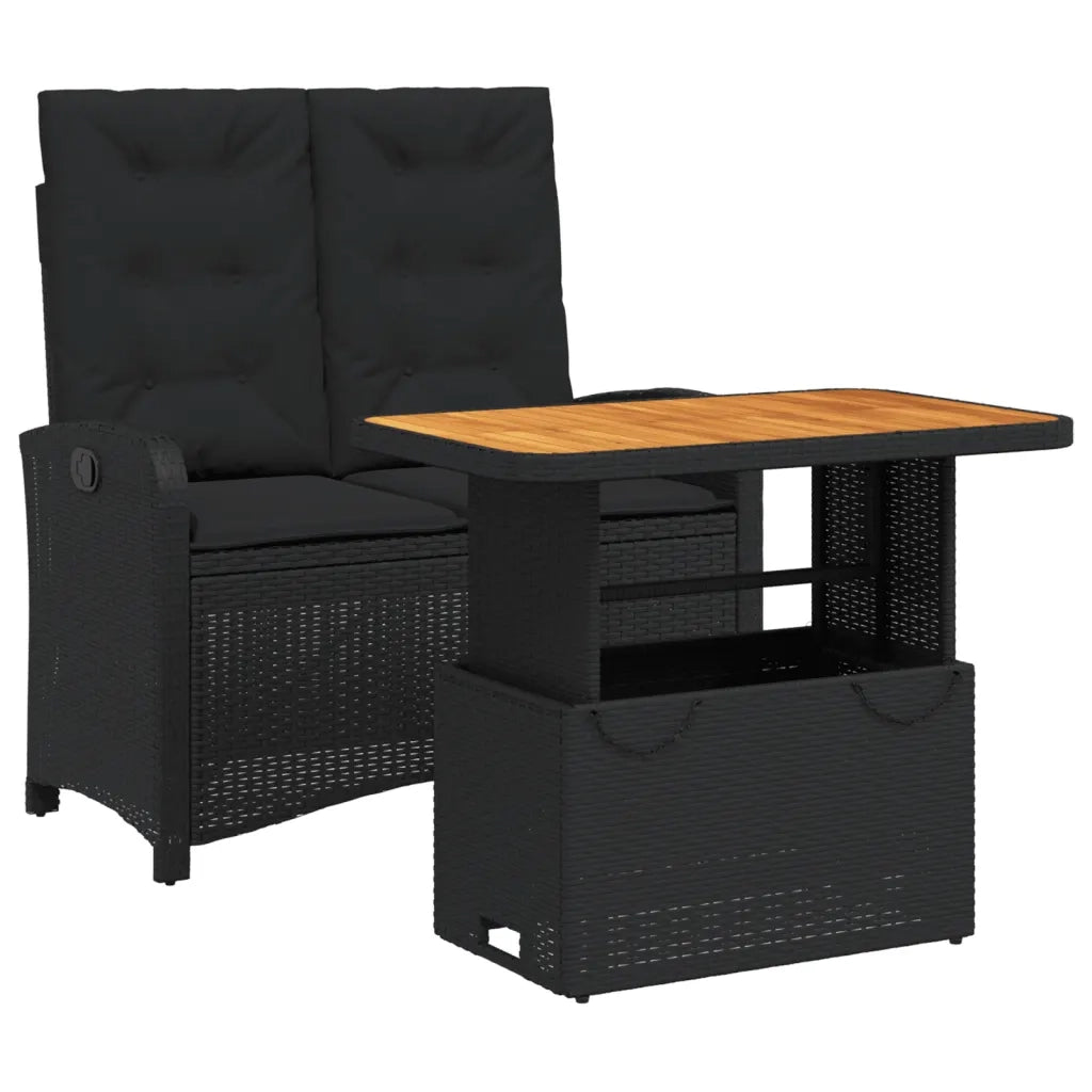 Set da Pranzo da Giardino 2 pz | Set Salotto da Giardino con Cuscini Nero in Polyrattan