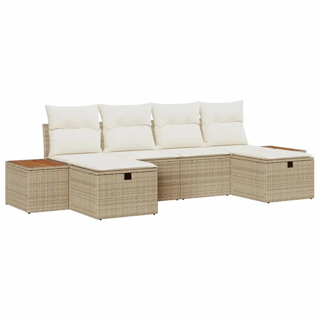 Set Divano da Giardino con cuscino 6 pcs Beige Poly Rattan 3360985