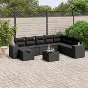 Set Divani da Giardino 9 pz con Cuscini Nero in Polyrattan