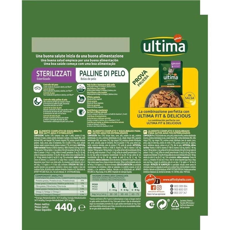 ULTIMA CROCCHETTE HAIRBALL GUSTO TACCHINO PER GATTI STERILIZZATI 440 GR PREVIENE PALLINE DI PELO