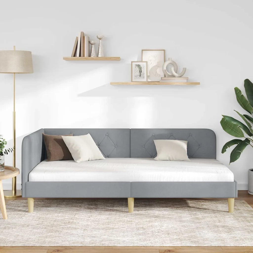 Cornice del letto ad angolo Grigio chiaro 90 x 200 cm Tessuto