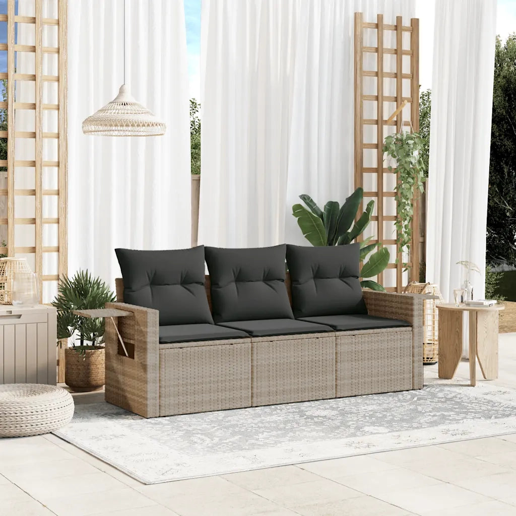 Set Divano da Giardino 3pz con Cuscini Grigio Chiaro Polyrattan 3219861