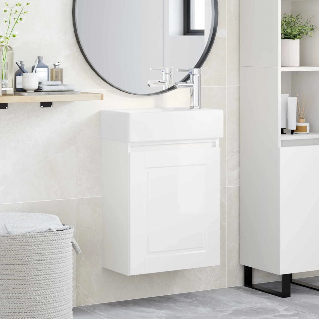 Mobile Bagno | Armadio da bagno con rubinetto Bianco Lucido 45,5 x 22,5 x 84 cm