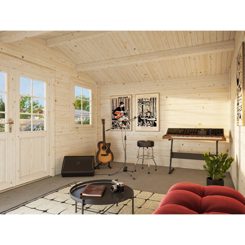 Casetta in legno da giardino Klara 380x320 cm blockhouse spessore 28 mm con porta doppia e finestra