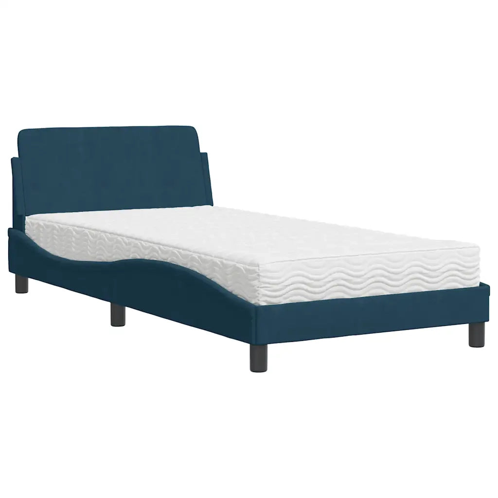 Letto con Materasso-Struttura Letto con Materasso Dover Blu 100x200 cm in Velluto