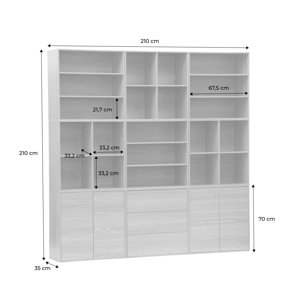 Libreria modulabile decorazione legno 9 elementi, bianco