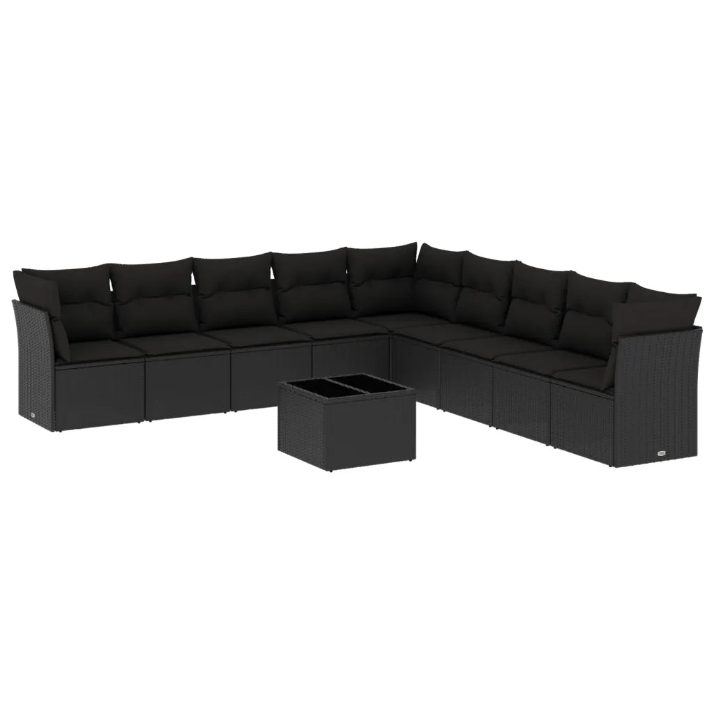 Set Divani da Giardino 10pz con Cuscini in Polyrattan Nero 3249624