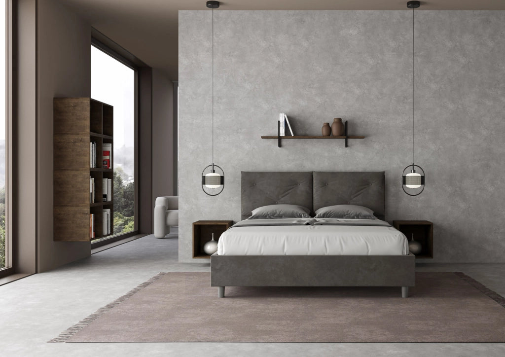 BS COM Letto matrimoniale contenitore imbottito 160x210 microfibra grigio