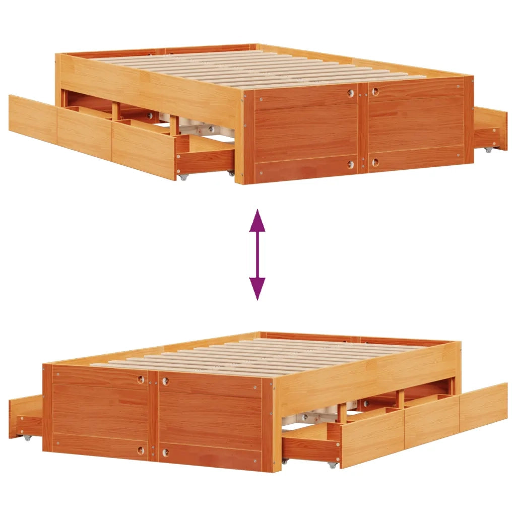 Letto matrimoniale | Letto per adulti | Giroletto senza Materasso con Cassetti Marrone Cera 120x190 cm