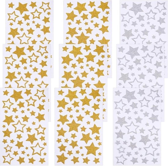 9 Fogli di Sticker con Stelle Scintillanti - Sticker di Stelle Vuote - Sticker Decorativi con Stelle - Sticker per Bambini con Stelle