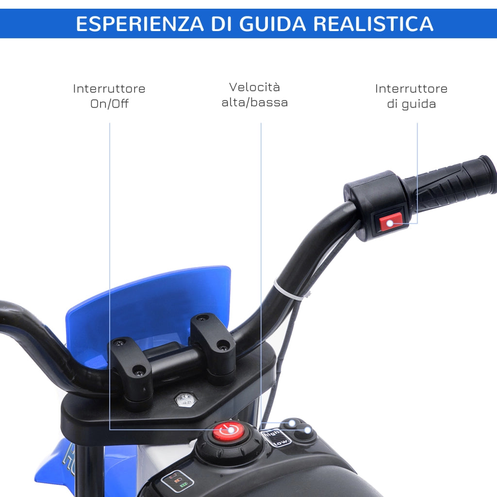 Moto Elettrica Cross per Bambini 3-5 Anni ¨C Xylo ¨C Batteria 12V, Blu, 106.5x51.5x68cm