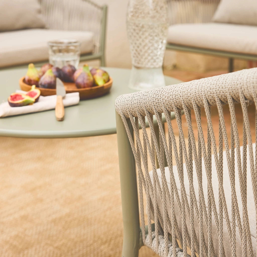 Salotto da giardino in acciaio e corde in resina, 4 posti, beige