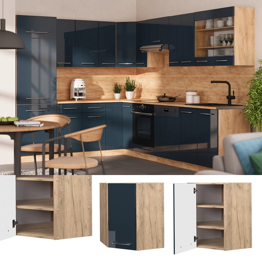 Mobile angolare da cucina Fame-Line Blu scuro lucido/Rovere dorato 57 cm Vicco