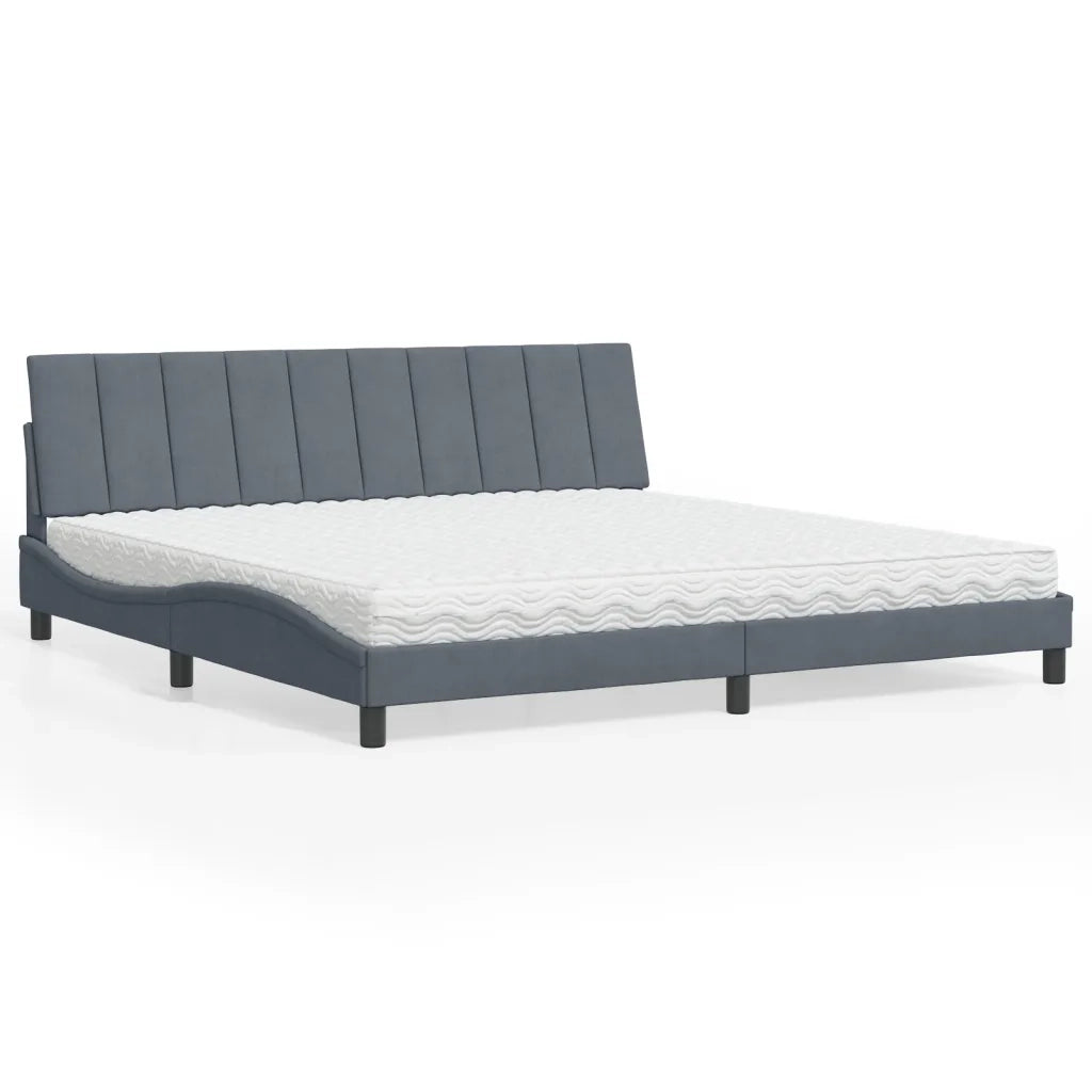 Letto con Materasso Hanko Grigio Scuro 200x200 cm Velluto
