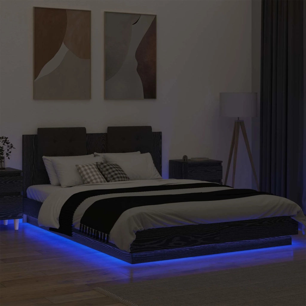 Struttura letto con testata-Giroletto Rovere Nero 150 x 200 cm