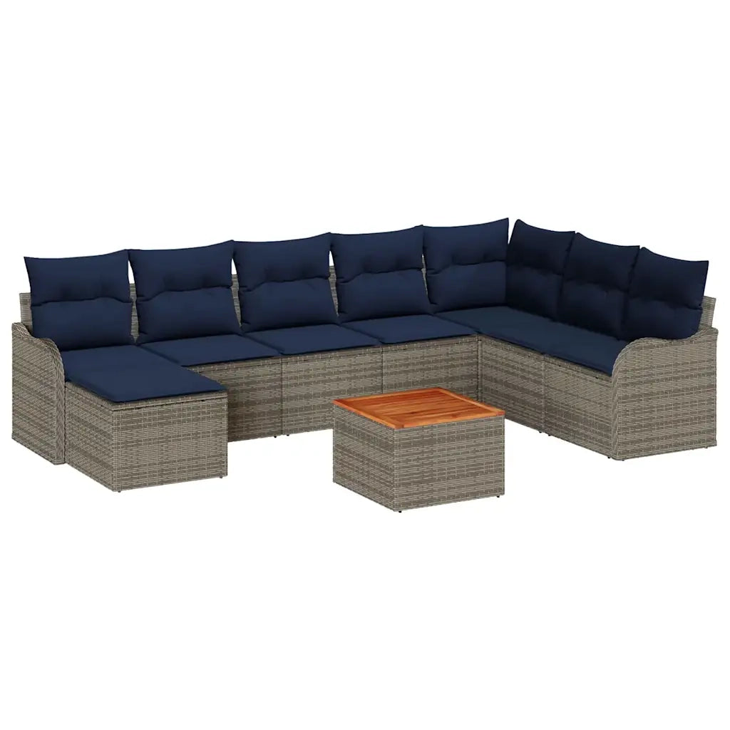 Set Divano da Giardino 9 pz Grigio polyrattan 3347493