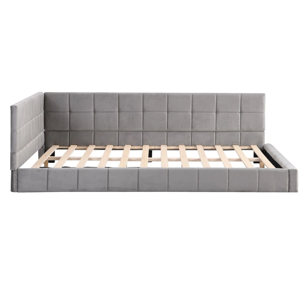 Letto Imbottito con Rete a Doghe ¨C MINIMAL ¨C Velluto Grigio 140x200
