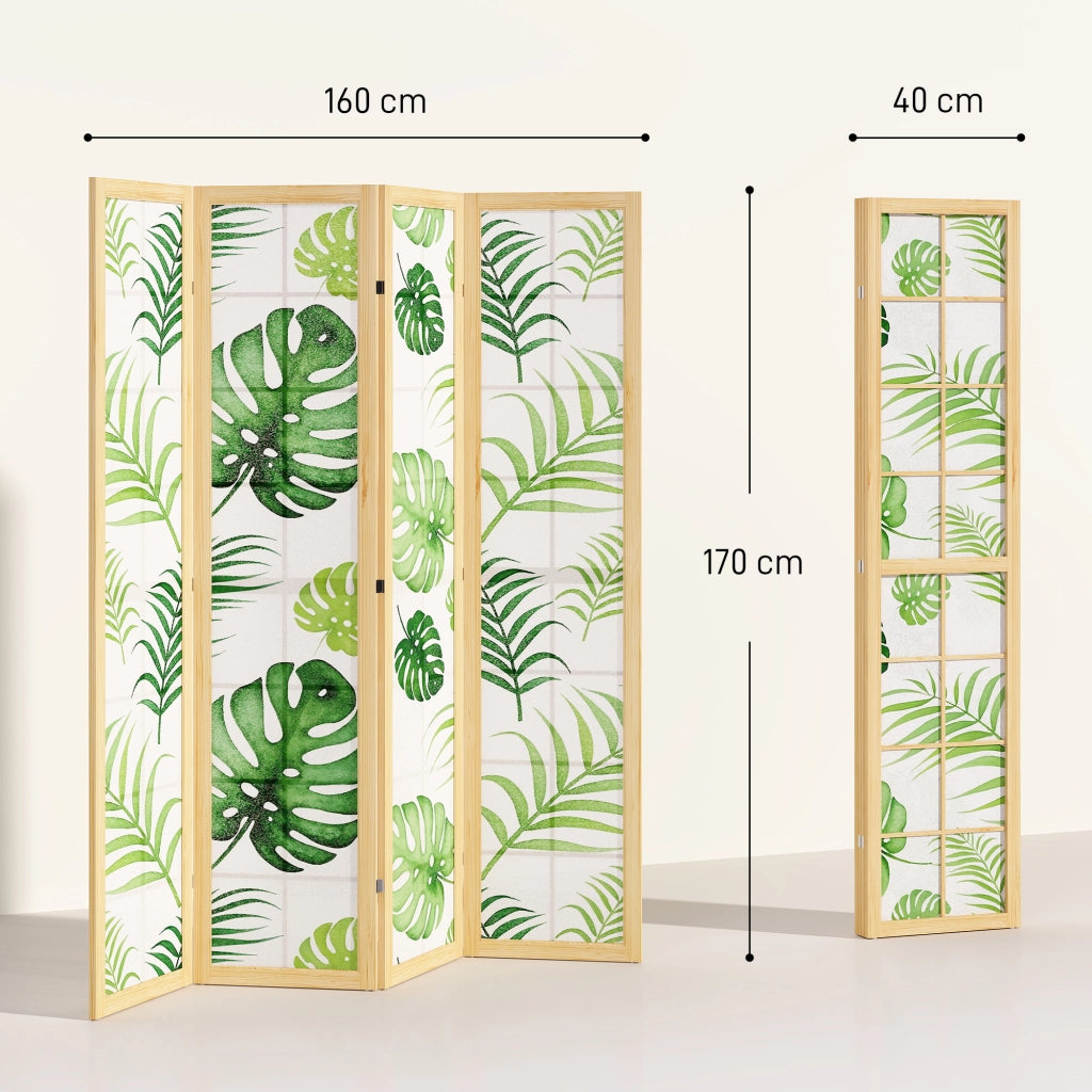 Paravento pieghevole 4 pannelli ¨C Xylo ¨C legno, design tropicale boho, verde