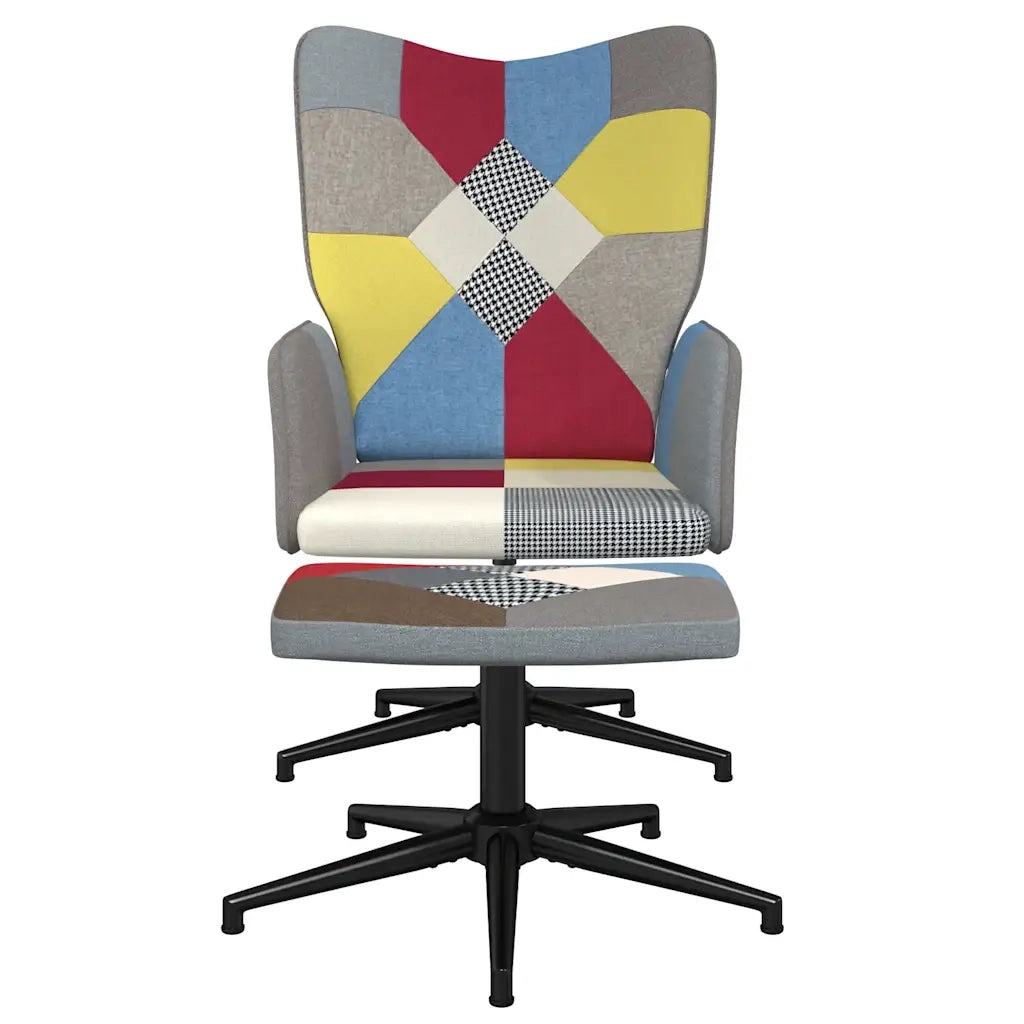 Poltrona | Sedia Relax con Sgabello in Tessuto Patchwork