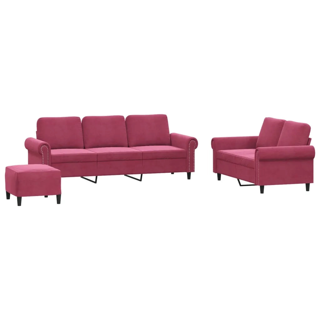 Set di Divani 3 pz con Cuscini Rosso Vino in Velluto 3202264