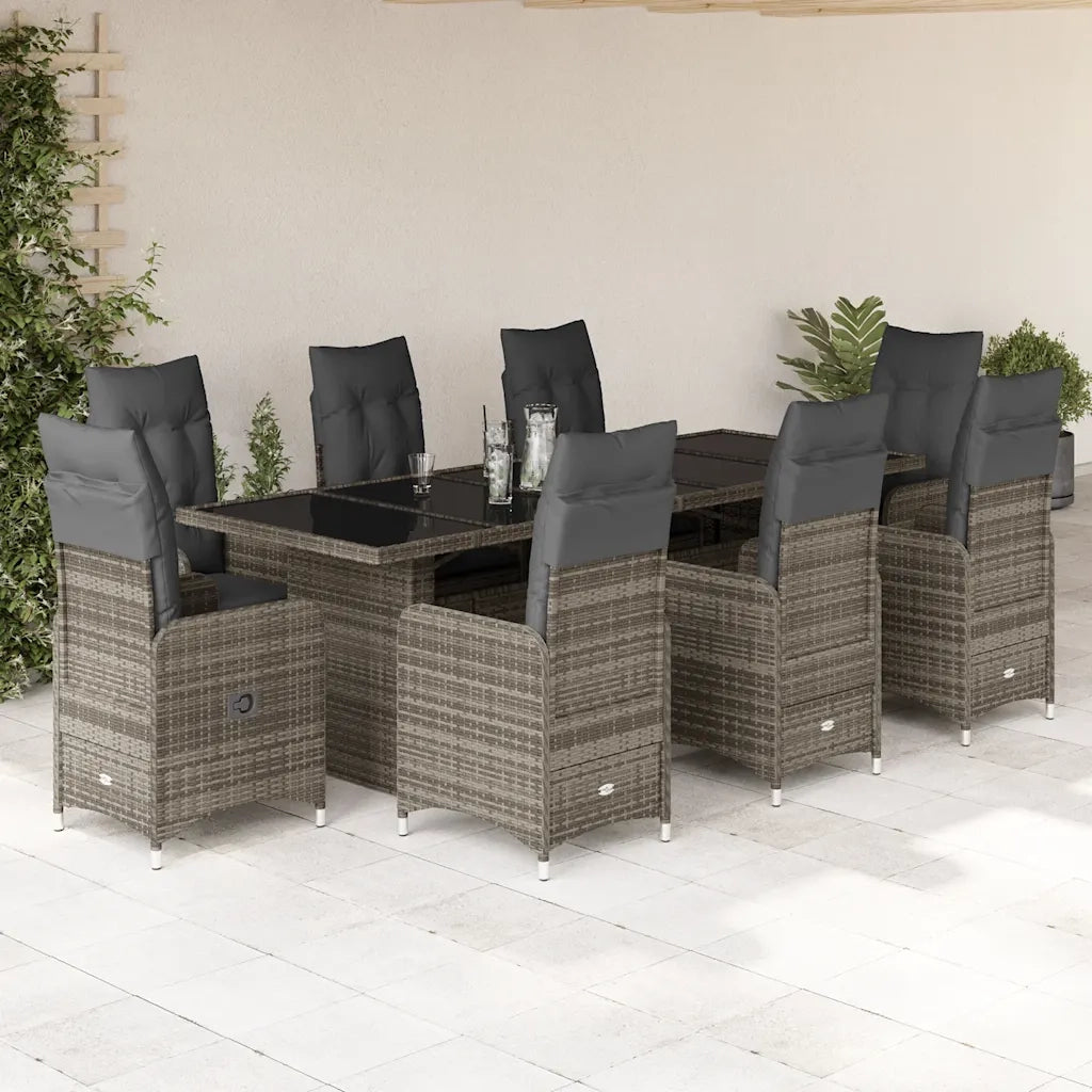 Set Bistrò da Giardino 9 pz con Cuscini in Polyrattan Grigio 3277280