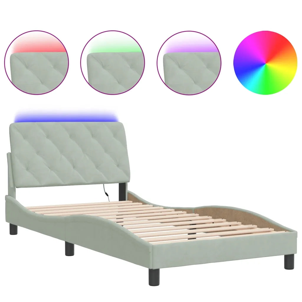 Giroletto con LED senza Materasso Grigio Chiaro 100x200 cm in Velluto 3213837