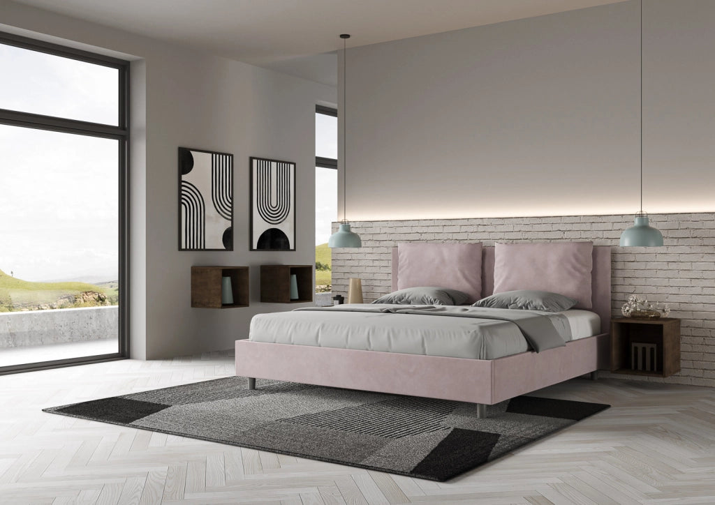 BS COM Letto matrimoniale king size contenitore imbottito 170x200 microfibra glicine