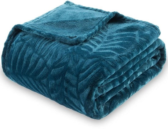 Fleece Deken con Disegno a 3D a Foglia, Leggero, Superfino, Plush Caldo con Disegno a Foglia, 127 x 150 cm, Blu Verde