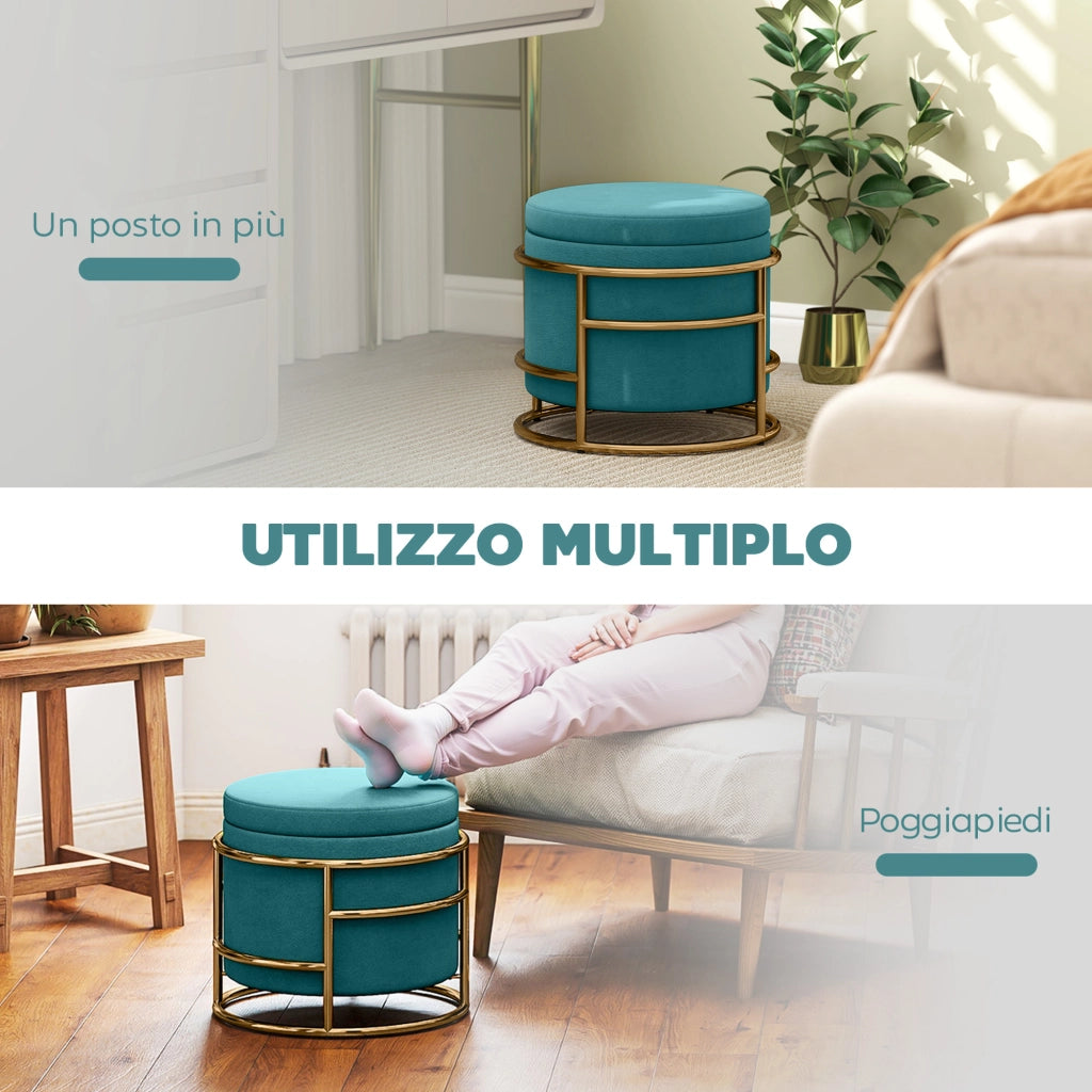 Pouf Contenitore Rotondo in Velluto ¨C Minimal ¨C Verde, ?42x39 cm