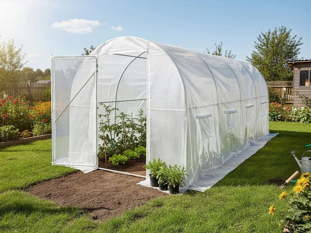 Serra a tunnel da giardino "Mimosa" con porta - 9 m² - 180 g - Bianco