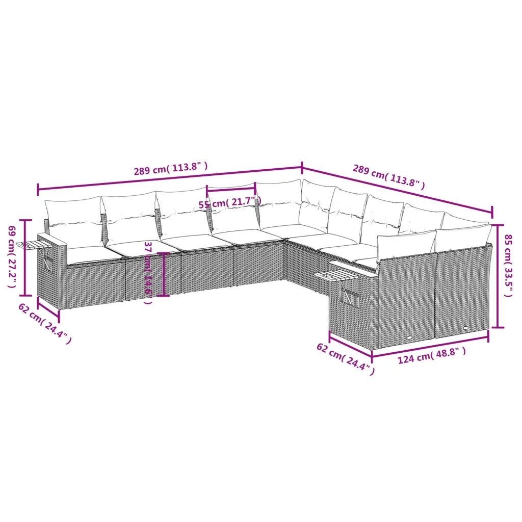 Set Divano da Giardino 10 pz con Cuscini Beige in Polyrattan 3259595