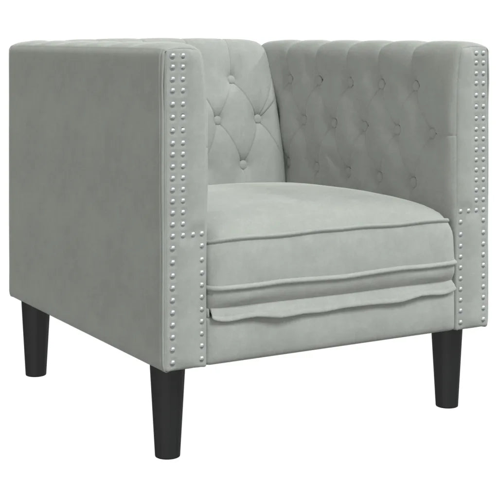 Set Divani Chesterfield 3pz con Cuscini Grigio Chiaro Velluto 3209281