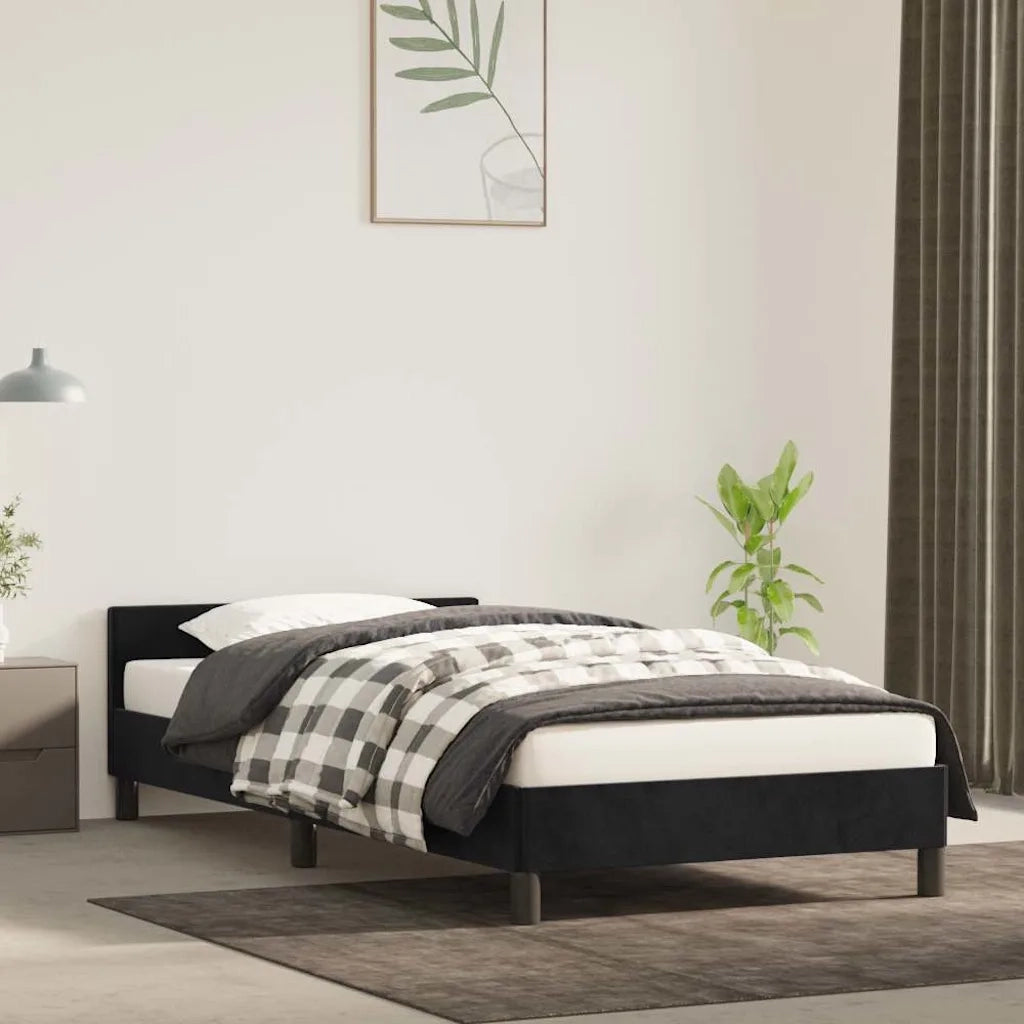 Letto singolo | Letto per adulti | Giroletto con Testiera senza Materasso Nero 90x200 cm Velluto